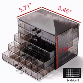 Feadily Acrylic Jewelry Organizer Box, Jewelry Drawer Organizer With 5 Drawers 120 Grids, Black