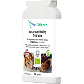 WellScience Mushroom Medley Supreme - Organic Immunity Boosting Supplement with Shiitake, Chaga, Reishi, Maitake, Lion's Mane, Astragalus, and Acerola | Reduces Fatigue & Supports Collagen Formation