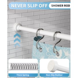 Emlaoe White Shower Curtain Rod 34-66 Inches(2.8-5.5ft) Adjustable Shower Rod No Drilling Non-slip Never Rust Shower Tension Rod for Bathroom Bedroom Windows Outdoor Garden