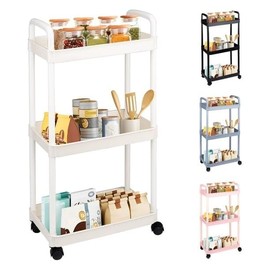 Genérico Carrito Organizador de Plástico de 3 Niveles con Ruedas Multiusos | Resistente, Compacto y Fácil de Mover | 34.5 × 23 × 71 cm | Soporta hasta