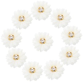 Winsyison 20pcs Mini Fabric Flower for Crafts, Small Rhinestone Flower Appliques, Decorative Floral Embellishments for Wreaths Wedding Birthday Parties- White