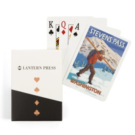 Lantern Press Stevens Pass, Washington, Skier Carrying Snow Skis (52 Playing Cards, Poker Size Card Deck with Jokers)
