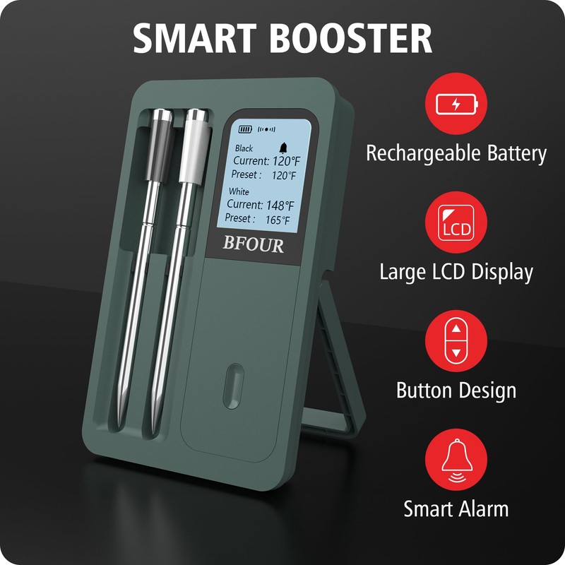 BFOUR Wireless Meat Thermometer with 2 Probes, 328FT Bluetooth Grill