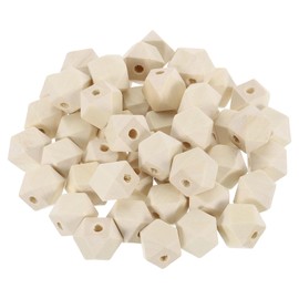 sourcing map 200 Pcs Geometric Wood Beads, 16mm/0.63inch Unfinished Geometric Hexagon Bead, Natural Color Loose Spacer Beads for Jewelry Craft Making Home Decor