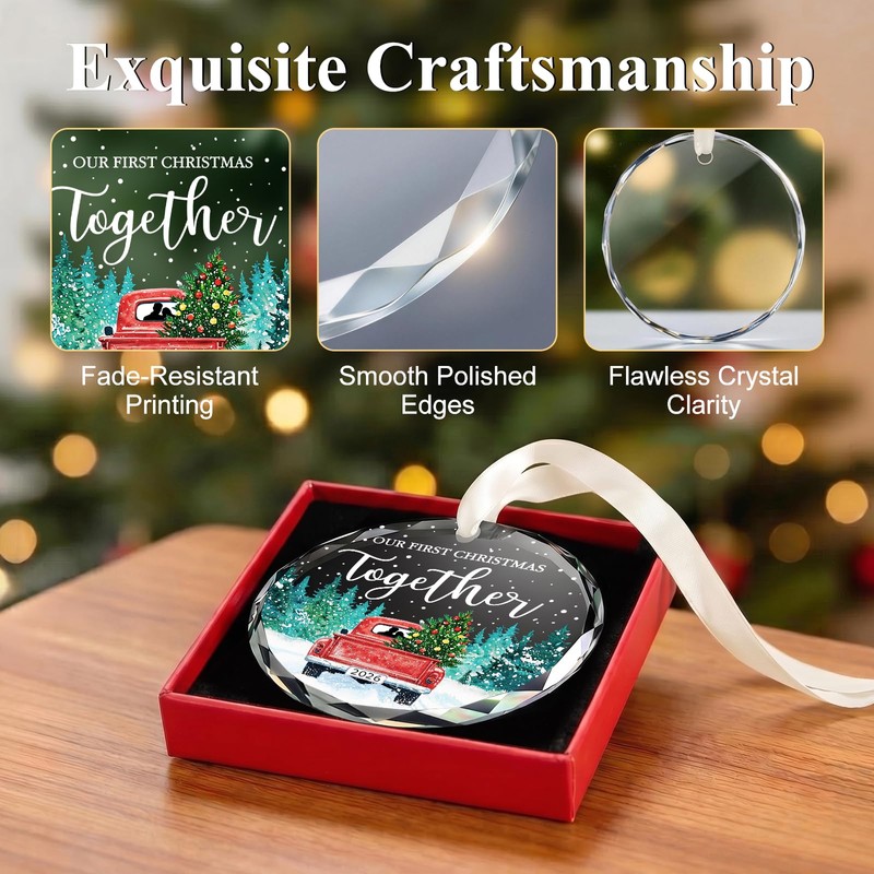 Our First Christmas Together Ornament 2026, Red Truck Crystal Glass