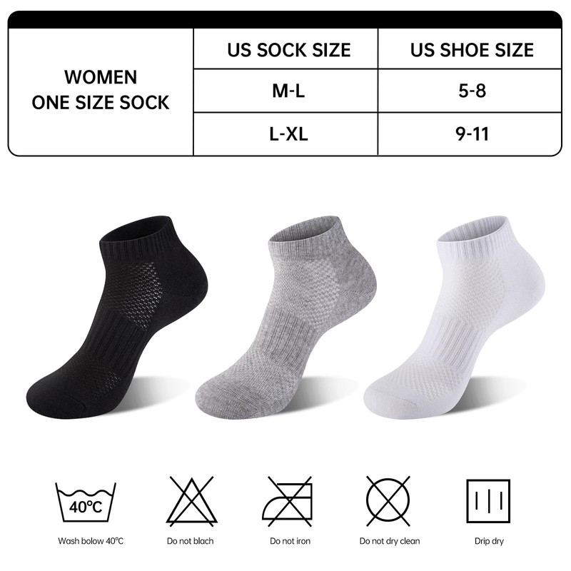 Womens 100% Cotton Ankel Socks, Athletic Performance Running Moisture Wicking