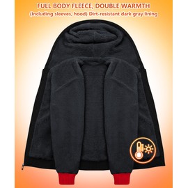 GEEK LIGHTING Hoodies for Men Heavyweight Fleece Sweatshirt - Full Zip Up Thick Sherpa Lined, Black/Red L