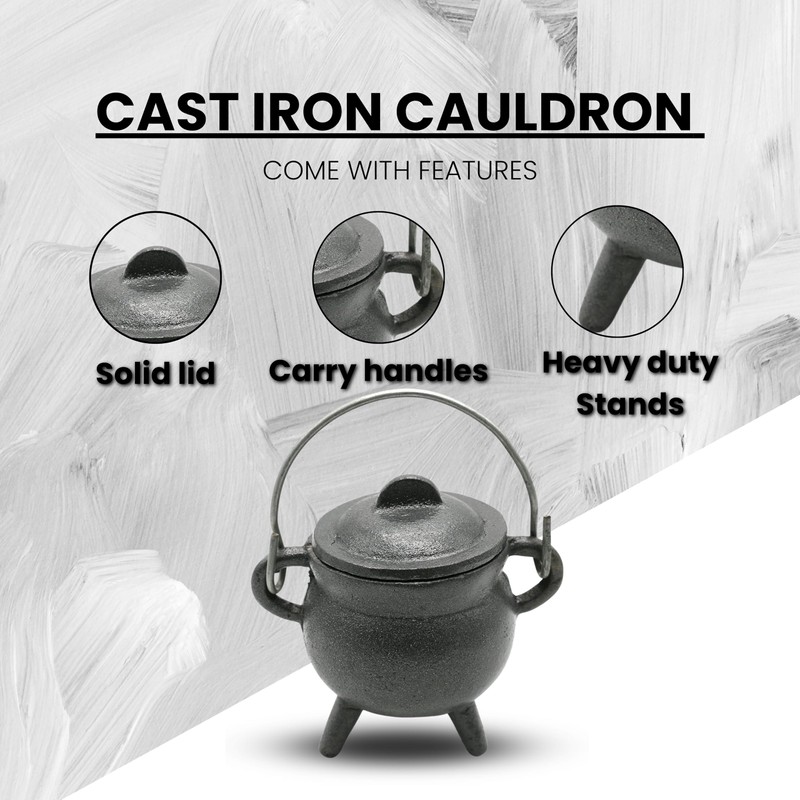 Reusable 4 Inch Cast Iron Cauldron Candle with Lid and