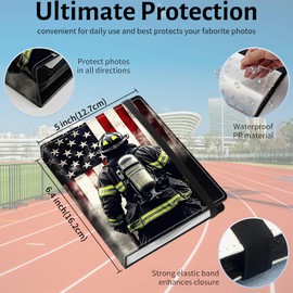 BEOTIWAD Photo Album 4x6" 120 Photos Pockets PU Leather Cover Photo Albums with Inner Transparent Pockets and Elastic Band Design for Family Anniversary Wedding Baby Pets,Flag Firefighter