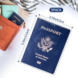 Clear Passport Protector Holder Waterproof Plastic Passport Cover Vinyl ID Protector for Travel Document Credit Card (5 Pack)