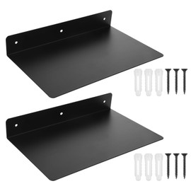 2 Pack Heavy Duty Metal Floating Shelves (12” x 8”) – Industrial Black Wall Mounted Shelves for Modern Home & Office Storage