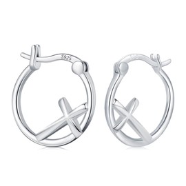 Twoowl Cross Hoop Earrings 925 Sterling Silver Cross Earrings Religious Earrings Cross Jewellery Gifts Christmas Birthday for Women Female Friends