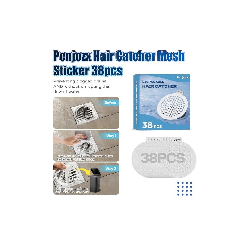 Disposable Shower Drain Hair Catcher 38 Pack, Peel and Stick