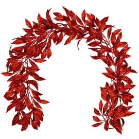 3 Pcs 6FT Christmas Garland Red Glittered Artificial Magnolia Leaves for Mantle Christmas Tree Decorations Indoor Outdoor Hanging Garland Ornaments Garden Door Wall Window Stair Holiday Home Decor