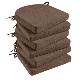 Basic Beyond Chair Cushions for Dining Chairs 6 Pack, Kitchen Chair Cushions with Ties and Non Slip Backing, 16 x 16 inches Chair Pads for Dining Chairs (Brown)
