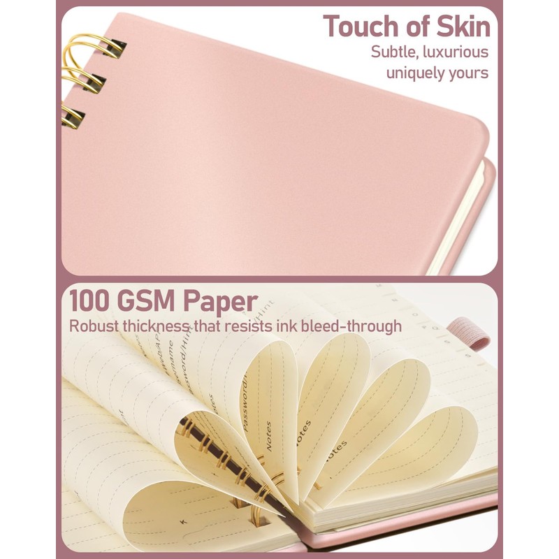 WEMATE Spiral Password Book with Alphabetical Tabs, Small Password Keeper