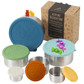 Alpine Elevation 12 Pcs - 6 Stainless Steel Containers + 6 Silicone Lids | 304 Stainless Steel Lunch Container | Nesting Lunch Container | Meal Prep Storage Container | Metal Lunch Container | Snack