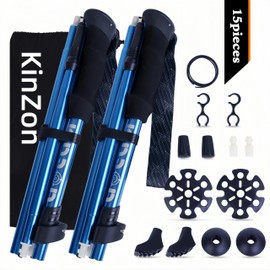 KinZon 2PCS Folding Hiking Poles, 1 Second Opening, Walking Sticks, Aluminum Trekking Poles, Ultralight Anti-Shock Anti-Slip, Ideal for Hiking, Camping, Skiing (29-135cm)