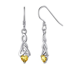 ChicSilver Celtic Knot November Birthstone Earrings For Women 925 Sterling Silver Drop Earring with Simulated Yellow Topaz Stone