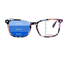 LAMBBAA Vintage Square Progressive Multifocal Presbyopic Glasses, Anti-Blue Light Glasses for Men Women Readers (Floral +0.00/+3.00 Magnification)