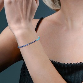 COAI Dainty Bracelet for Women, Gradient Blue Gemstone Bracelet for Women, 4mm Faceted Aquamarine Apatite Kyanite