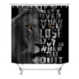 OLEBETY 4PCS/Set Powerful Lion King Shower Curtain, Black and White African Safari Animals Motivational Inspirational Quotes Bathroom Decor, Non-slip Bath Rugs Toilet Mats, It's Not Over When You Lose