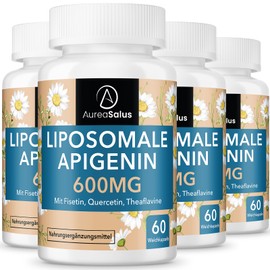 AureaSalus Apigenin 600 mg, Extra Starkes Liposomale Apigenin Kapsel - Hochdosiert, mit Fisetin, Quercetin und Theaflavinen (60 stck (4er Pack))