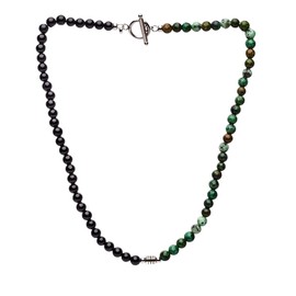 TreasureBay Handmade Mens Tigers Eye Onyx Beaded Necklace Chain Natural Gemstones Healing Crystal Jewellery (Black/African Pine)