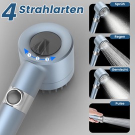 Digiroot Digiroot Hochdruck-Duschkopf mit Filter, wassersparender Duschkopf mit 1,5 m Schlauch, 4 Spr1hmodi, sparsamer Handbrausekopf mit 15 Filtrationsstufen, entfernt hartes Wasser und Chlorr1ckst?nde