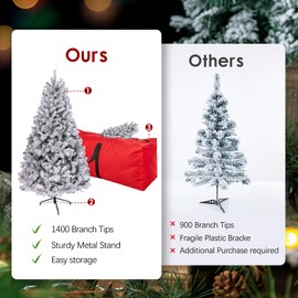 7.5ft Artificial Flocked Christmas Tree, Arbol de Navidad with 1400 Branch Tips, Fake Christmas Tree, Premium Spruce Xmas Tree with Fold-Able Metal Base Stand