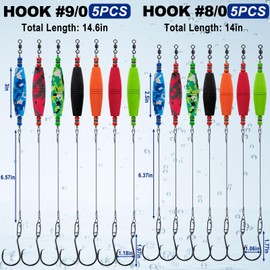 Alwonder 5-Pack Catfish Float Rigs, Catfishing Tackle Bobbers High Buoyancy Body with 8/0 Circle Hooks, Green Chunky Rigs Catfish Equipment Cat Fishing Gear Rig for Bank Fishing