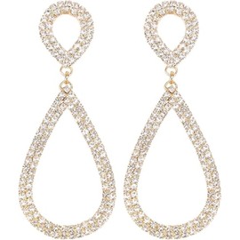 Teardrop Rhinestone Earrings for Women Gold Chandelier Dangle Earrings Silver Crystal Drop Earrings Elegant Sparkly Earrings Party Prom Wedding Jewelry (gold)