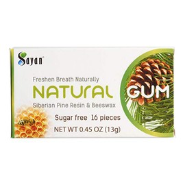 Sayan Sugar Free All Natural Gum, Siberian Pine Tree Resin and Beeswax Chewing Gum for Fresh Breath, Vegetarian, Non-GMO, No Sugar, Gluten Free, Aspartame Free, No Preservatives - 1 Pack (16 Pieces)
