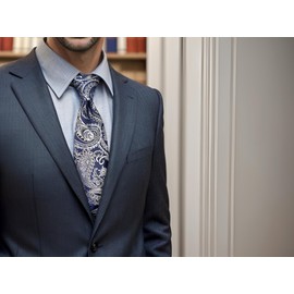 S&W SHLAX&WING Ties for Men Necktie Paisley Navy Blue Silver Woven for Wedding Party Satin Classic Size 57.5"×3.15"