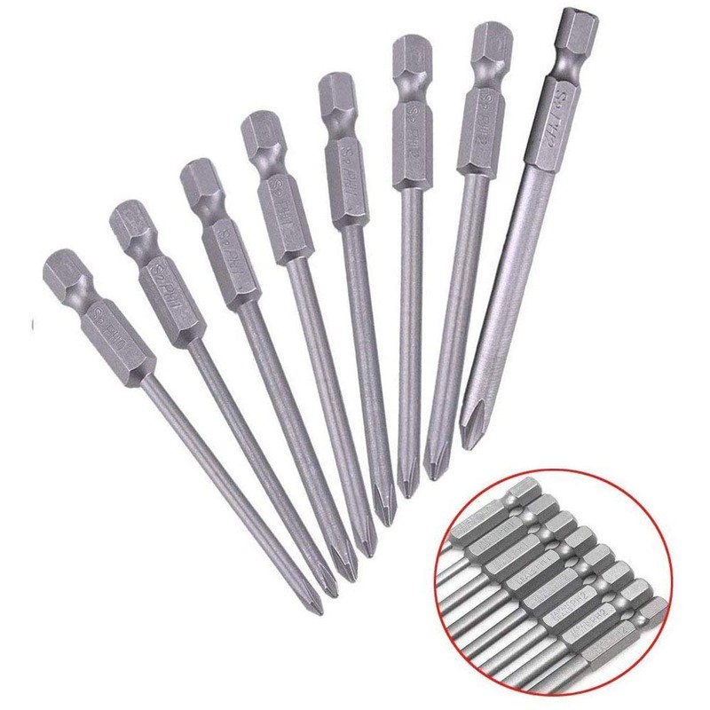 Bestgle 8Pcs 75mm 1/4 Inch Hex Shank Magnetic Long Phillips