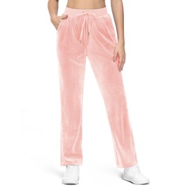 TACVASEN Womens Velour Sweatpants with Pockets Straight Leg Velvet Pants Soft Athletic Stretch Pants Casual Pink XL