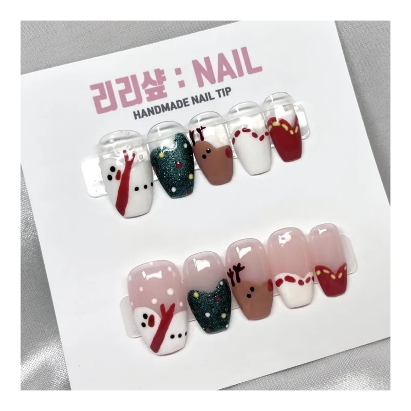 Christmas Edition Handmade Nail Tips - Coffin / 크리스마스 에디션