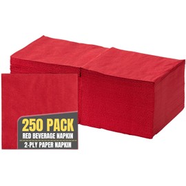 1InTheHome Red Cocktail Napkins - 2-Ply Paper Beverage Napkins, Unfolded 9 1/2 Inches 250-Pack