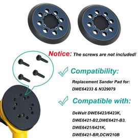 2 Pack Sander Pad for Dewalt 5" 8 Hole Hook and Loop Orbital Sander Pad Replacement for DeWalt DWE6421 6421K DWE6423 6423K DCW210B Replace Part# DWE64233 & N329079 (4 Screw Holes)