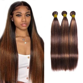 1B/30 Human Hair Bundles With Highlights Human Hair Straight Bundles 26 28 30 Inch Brown Highlight Human Hair Bundles Soft And Healthy 3 Bundles Light Brown Bundles Human Hair