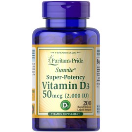 Puritan's Pride Sunvite Super High Potency Vitamin D3 2000IU 100 Softgels