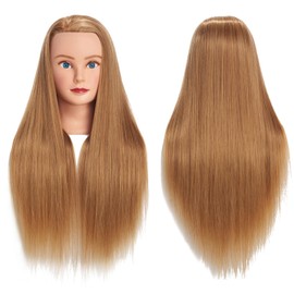 26"-28" Mannequin Head Hair Styling Training Head Manikin Cosmetology Doll Head Synthetic Fiber Hair Hairdressing training model with free clamp (Blonde)