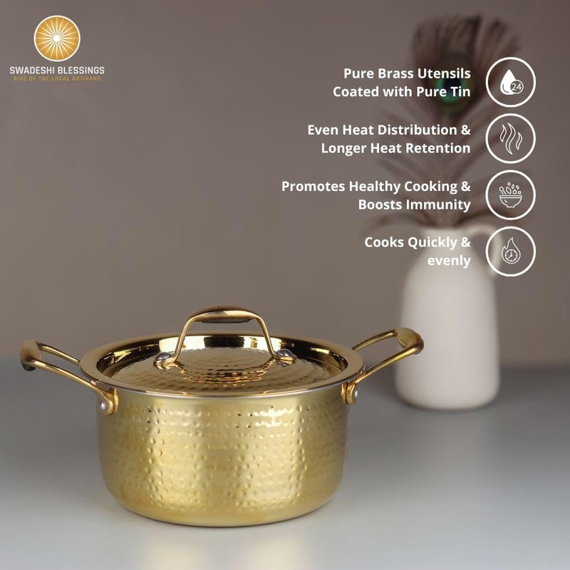 Swadeshi Blessings Exclusive Range Brass Pot/Stock Pot for Cooking with