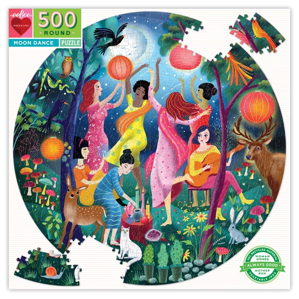 eeBoo: Piece and Love Moon Dance 500 Piece Round Circle Jigsaw Puzzle, Jigsaw Puzzle for Adults and Families, Includes Glossy and Sturdy Pieces