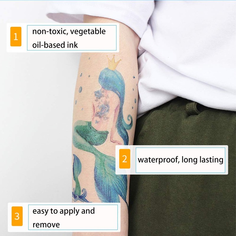 Zotemo 12 Pack Mermaid Temporary Tattoos, Waterproof Body Art Stickers