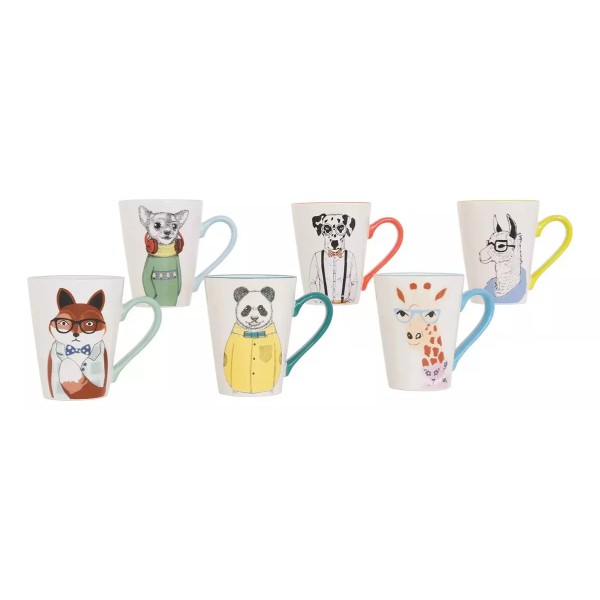 Signature Housewares Juego De Tazas Ceramica 6 Pzs Diseño Animal