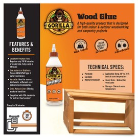 Gorilla Ultimate Waterproof Wood Glue, 18 Ounce, Natural Wood Color, (Pack of 4)