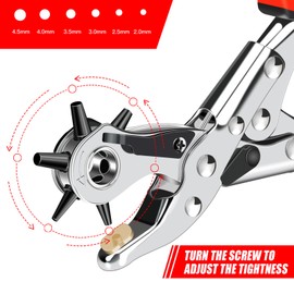 AIRAJ PRO Leather Hole Punch,Upgraded Version Belt Puncher with 6 Round Holes,Heavy Duty Revolving Plier Tool Hole Punch Set,Suitable for Belts,Bands,Straps,Pet Collars,Shoes,Cards
