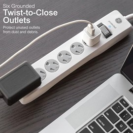 GE Tira Multicontactos De 6 Salidas Con Supresor De Picos Y Enchufe Plano, Cable De Extensin De 3 Metros (10 Pies), 800 Julios, Cubiertas De...       