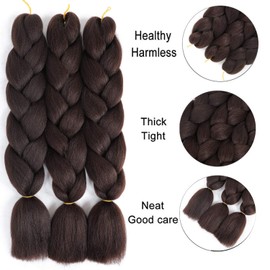 SuCoo Kanekalon Jumbo Braiding Hair Extensions High Temperature Fiber Crochet Twist Braids With Small Free Gifts 24inch 3pcs/lot(Dark Brown)
